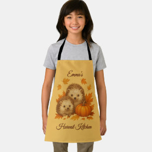 cozy autumn hedgehog harvest kitchen Name script  Apron