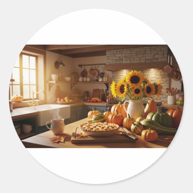 Cozy Autumn Kitchen Classic Round Sticker (Front)