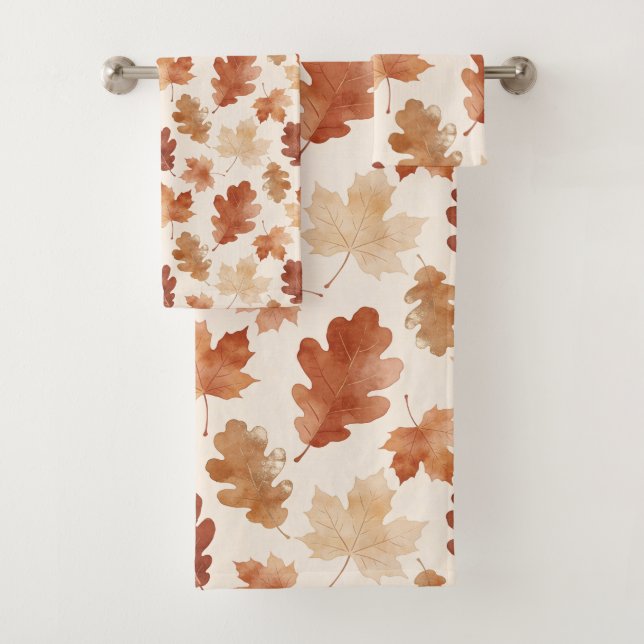 Cozy Autumn Leaf Pattern Bath Towel Set (Insitu)