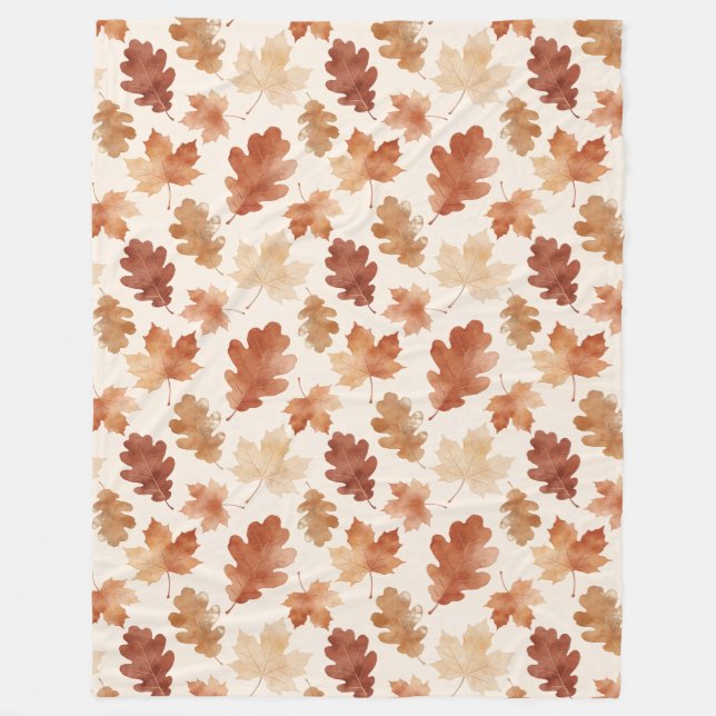 Cozy Autumn Leaf Pattern Fleece Blanket (Front)