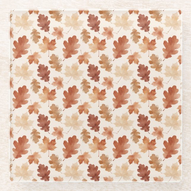 Cozy Autumn Leaf Pattern Glass Coaster (Front)