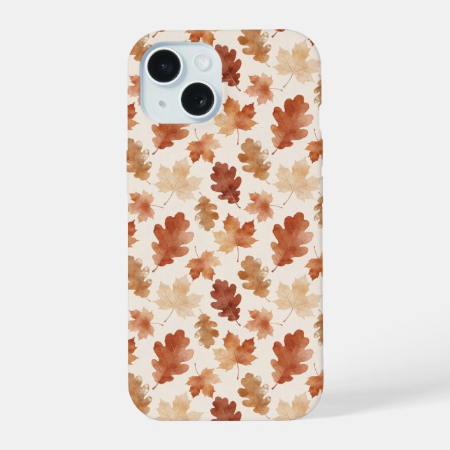 Cozy Autumn Leaf Pattern iPhone 15 Case (Back)