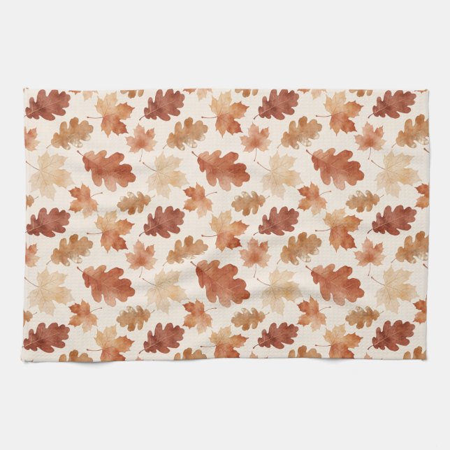 Cozy Autumn Leaf Pattern Kitchen Towel (Horizontal)