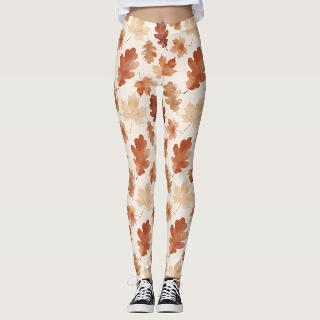 Cozy Autumn Leaf Pattern Leggings (Front)