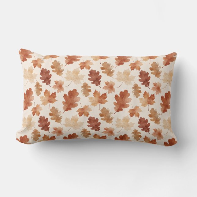 Cozy Autumn Leaf Pattern Lumbar Pillow (Front)