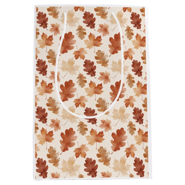 Cozy Autumn Leaf Pattern Medium Gift Bag (Front)