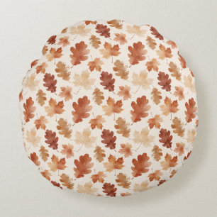 Cozy Autumn Leaf Pattern Round Pillow