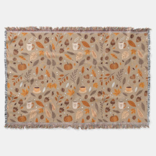 Cozy Autumn Leaves and Pumpkin Pattern Throw Blanket