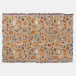 Cozy Autumn Leaves and Pumpkin Pattern Throw Blanket