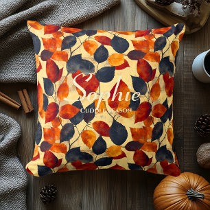 Cozy Autumn Leaves Pattern   Fall Home Decor Throw Pillow