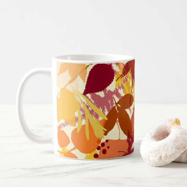 Cozy Autumn Leaves Pattern Mug (With Donut)