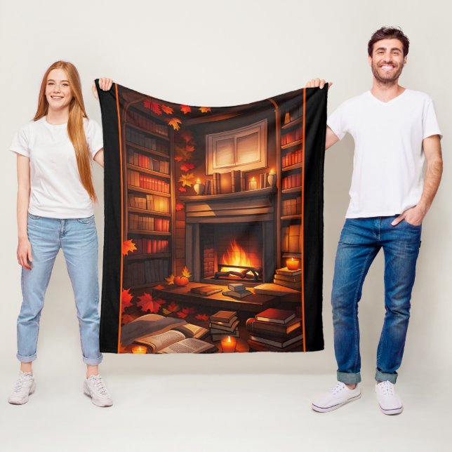 Cozy Autumn Library Fleece Blanket (In Situ)