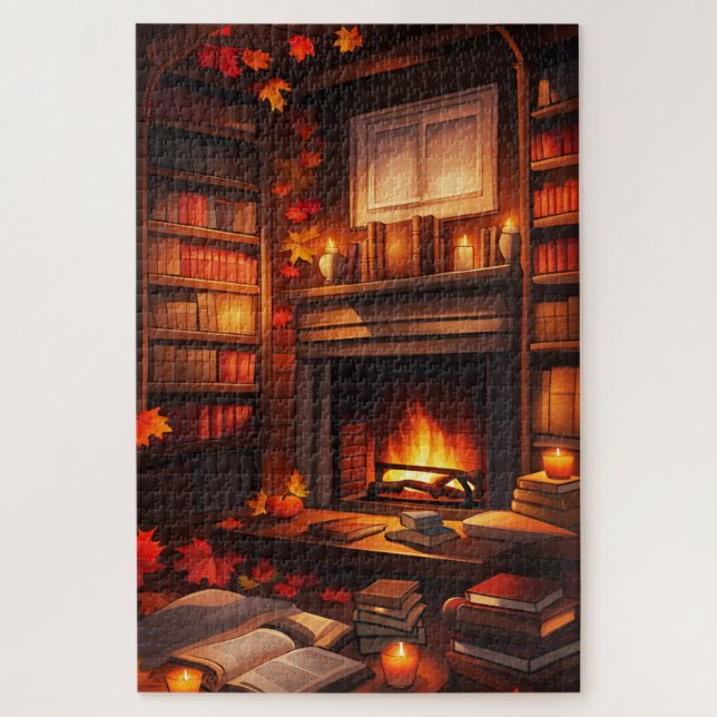 Cozy Autumn Library Jigsaw Puzzle (Vertical)
