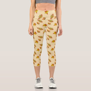 Cozy autumn maple leaves oak leaves capri leggings