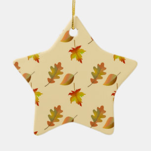 Cozy autumn maple leaves oak leaves ceramic ornament