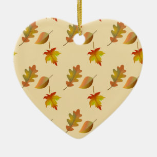 Cozy autumn maple leaves oak leaves ceramic ornament