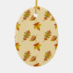 Cozy autumn maple leaves oak leaves ceramic ornament