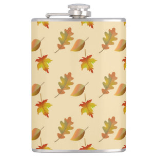 Cozy autumn maple leaves oak leaves hip flask