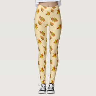 Cozy autumn maple leaves oak leaves leggings