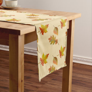 Cozy autumn maple leaves oak leaves  long table runner