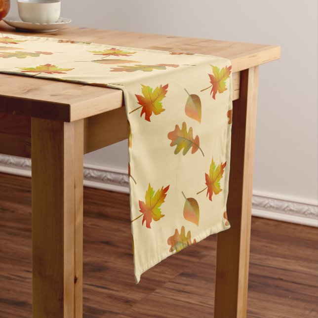 Cozy autumn maple leaves oak leaves  long table runner (In Situ)