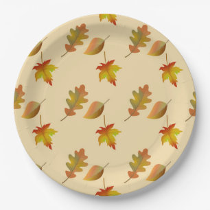 Cozy autumn maple leaves oak leaves  paper plate