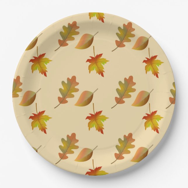 Cozy autumn maple leaves oak leaves  paper plate (Front)