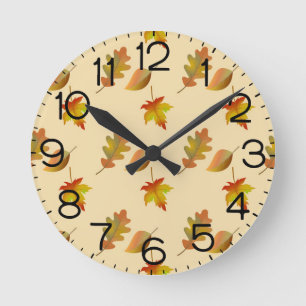 Cozy autumn maple leaves oak leaves round clock