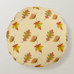 Cozy autumn maple leaves oak leaves  round pillow