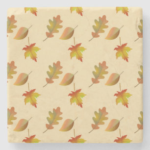 Cozy autumn maple leaves oak leaves stone coaster