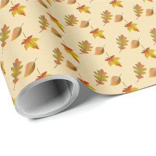 Cozy autumn maple leaves oak leaves wrapping paper
