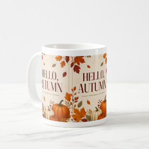 Cozy Autumn Mug Hello Fall Pumpkin & Leaves Coff