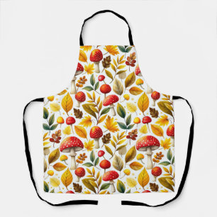 Cozy Autumn Mushroom and Autumn Leaves Watercolor  Apron