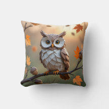 Cozy Autumn Origami Owl Throw Pillow
