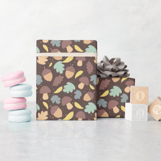 Cozy Autumn Pattern Brown Wrapping Paper Roll