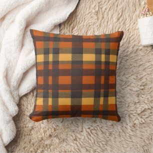 Cozy Autumn Plaid Flannel Throw Pillow