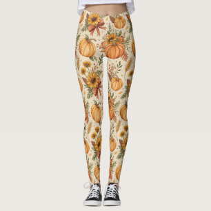 Cozy Autumn Pumpkin and Sunflower Pattern Leggings