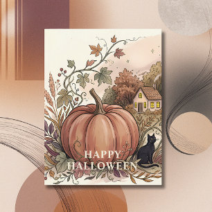Cozy Autumn Pumpkin Halloween Postcard