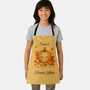 cozy autumn pumpkin harvest kitchen & Name script Apron