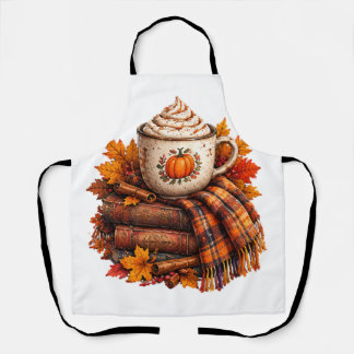 Cozy Autumn Pumpkin Latte Books Design Apron