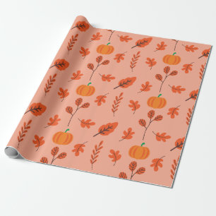 Cozy Autumn Pumpkin Leaf Seamless Wrapping Paper