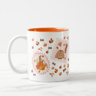 Cozy Autumn Pumpkin Spice Sweater & Leaves Two-Ton Two-Tone Coffee Mug