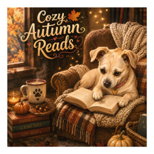 Cozy Autumn Reads Cute Book Lover Puppy Photo Print