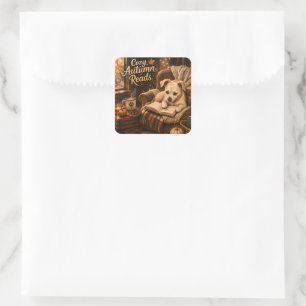 Cozy Autumn Reads Cute Book Lover Puppy Square Sticker