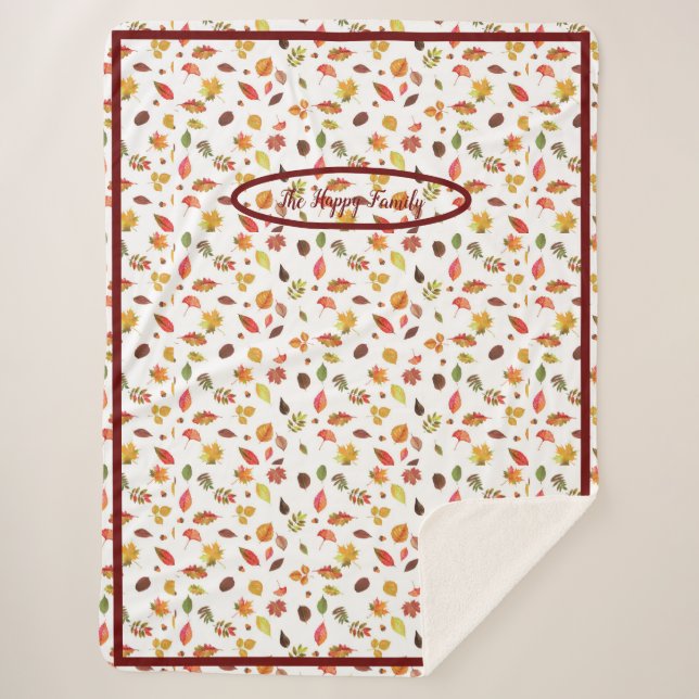 Cozy Autumn Sherpa Blanket With fall leafs (Front)