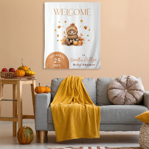 Cozy Autumn Teddy Bear Baby Shower Welcome Tapestry