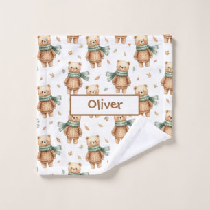 Cozy Autumn Teddy Bear Nursery Wash Cloth