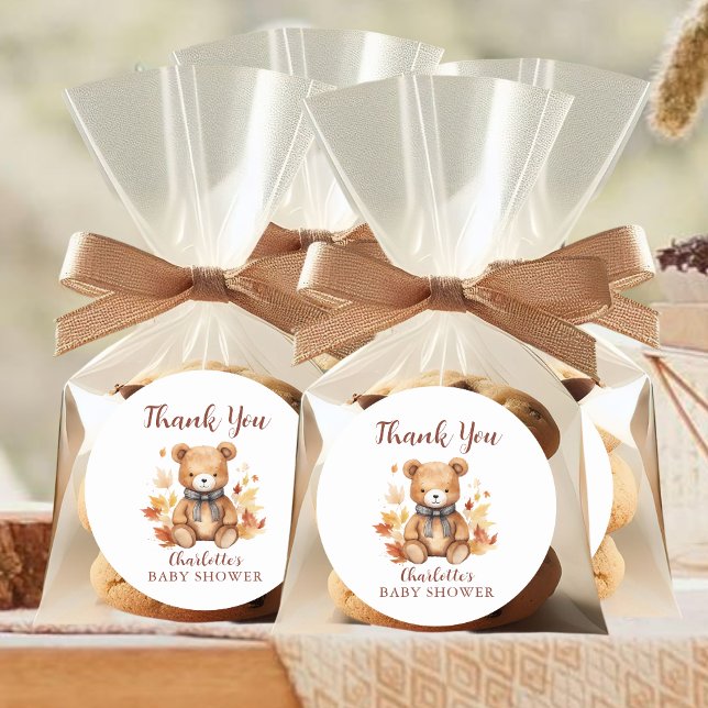Cozy Autumn Teddy Bear Thank You Classic Round Sticker (Creator Uploaded)