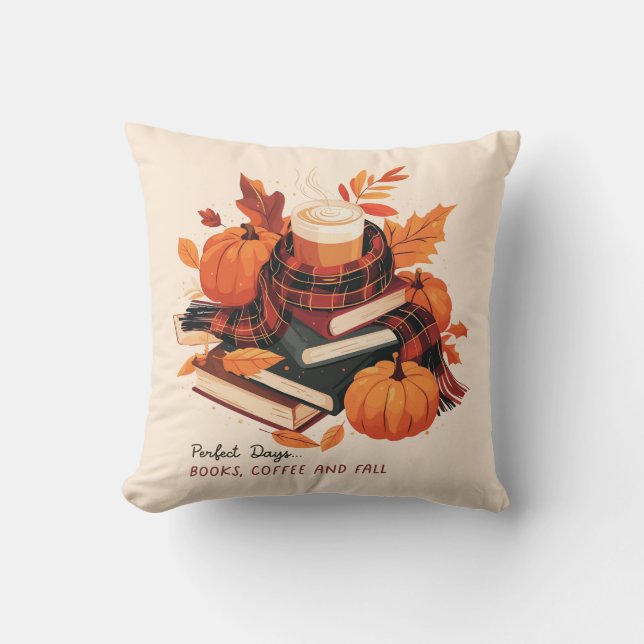 Cozy Autumn Throw Pillow – Fall Decor with Pumpkin (Front)