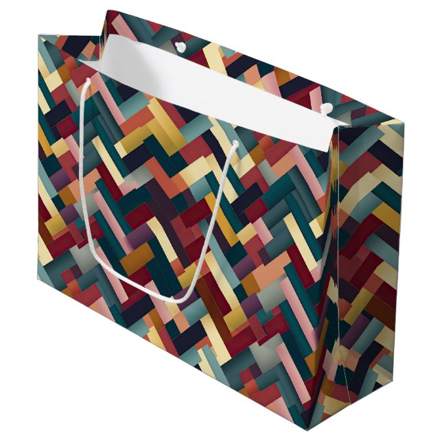 Cozy Autumn Tones Weave Pattern Large Gift Bag (Front Angled)